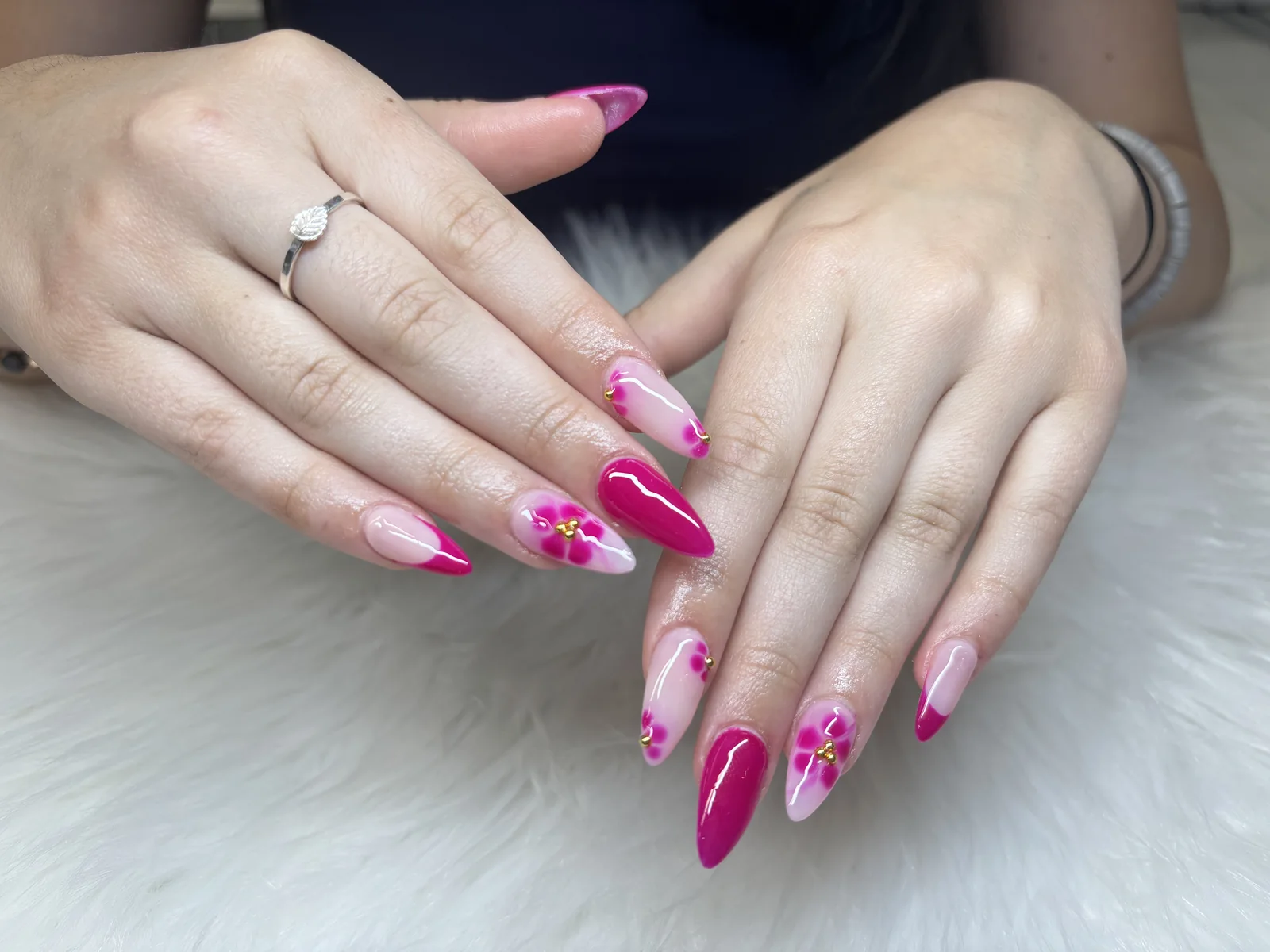 Fuchsia garden inspired nail art by Top Ten Nails Spa